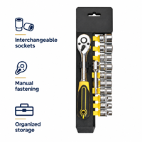 12 Pcs Set Soket dan Ratchet 3/8 Inch Drive CR-V Steel Sepuluh Soket Kunci Ratchet untuk Perbaikan Mobil