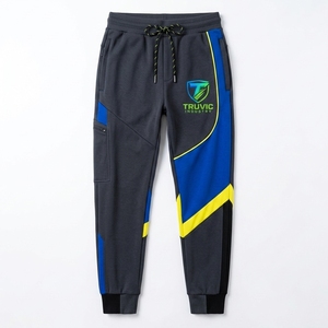 Pantalon de survêtement homme color block, taille élastique avec cordon de serrage, poches latérales, décontracté, respirant, poids moyen, pour l'automne - Product Image 1