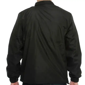Black Solid Color Minimalist Urban Coach Jacket Snap <b>Button</b> Front Lightweight Nylon Fabric Everyday Wear Style - Product Image 2