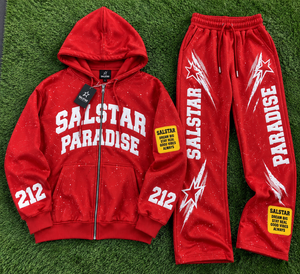 Premium Custom 2 Piece Tracksuit Set for Men <b>Red</b> Streetwear <b>Hoodie</b> Custom Rhinestone Printed Sportswear Tracksuit Manufacturers - Product Image 6