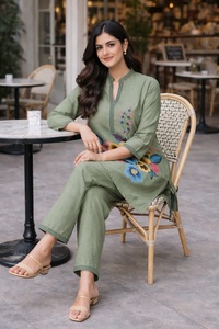 Ensemble coordonné Pista pour femme, très demandé, manches courtes, 2 pièces, en poly-linens et coton, écologique, toutes saisons, pour la maison et les soirées - Product Image 3