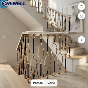 Barandal de Escalera Elegante en Dorado y Negro con Diseño Ovalado Decorativo para Casas de Lujo, Interiores de Dúplex, Decoración de Balcones y Pasillos - Product Image 4