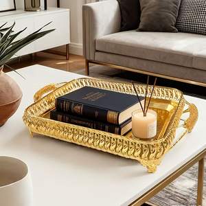 Plateau de présentation décoratif finition or, plateau design finition argent, plateau moderne pour aliments secs et collations, finition laiton et argent - Product Image 3