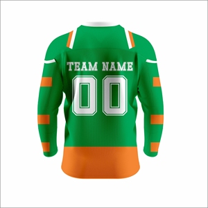 Jersey de Hockey sobre Hielo Sublimado Personalizado, Verde Naranja, Cuello en V, Manga Larga, Absorbe la Humedad, Uniforme Deportivo Unisex para Adultos - Product Image 3