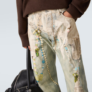 Pantalones Vaqueros Asimétricos de Hombre Paul con Pierna Ancha, Estampados, de Talle Alto, de Moda, Unisex, Casuales, Desgastados - Product Image 3
