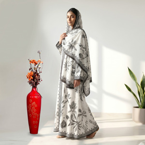 Premium Bember Crepe Plus Size Modest Abaya with Matching Hijab Black and White Solid Wedding <b>Islamic</b> <b>Clothing</b> - Product Image 3
