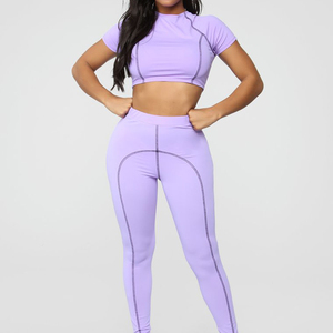 Conjunto Deportivo de 2 Piezas para Mujer, Top Corto Azul y Leggings de Cintura Alta, Ropa Deportiva para Gimnasio, Fitness y Entrenamiento - Product Image 3