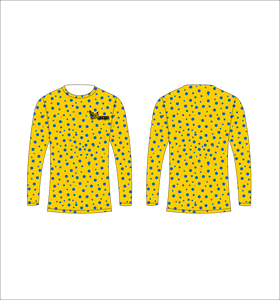 Maillot de sport personnalisé à manches longues en sublimation, léger, avec motif à pois jaunes et bleus, fournisseur de vêtements en gros - Product Image 1