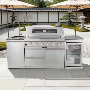 44 in. 6-Burner 85,000 BTU Stainless Steel Outdoor Kitchen BBQ Grill Island, <b>Wine</b> Refrigerator, Rotisserie, in Sliver - Product Image 1