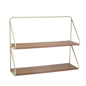 Industrial Wall <b>Shelf</b> Square Wood Top Cast Iron Bracket Single Tier Living Room Storage Rack wall <b>shelf</b> - Product Image 5