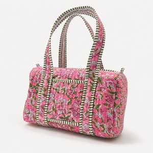 Sac de voyage matelassé en coton à motif floral, sac de week-end vintage décontracté avec fermeture éclair pour les courts séjours - Product Image 3