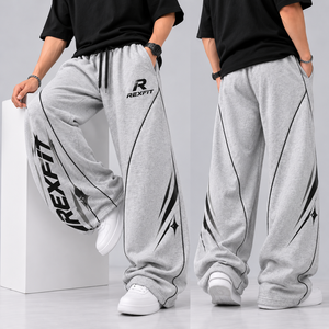 Streetwear <b>Baggy</b> Sweatpants Men Custom Wide Leg <b>Track</b> <b>Pants</b> Side Stripe Elastic Waist Relaxed Fit Apparel Factory Bulk Supplier - Product Image 3