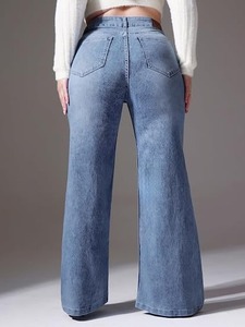 Ladies Women's <b>Boot</b> Cut Cotton Denim Jeans-Latest Collection New Arrivals Trending Vintage Style Eco-Friendly Knee-Length - Product Image 4