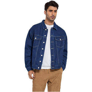 Chaqueta de mezclilla azul oscuro para hombre, corte regular, cuello vuelto, abotonada, informal. - Product Image 5