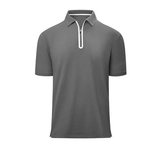 Polo à col zippé pour homme, rose, confortable, 100% coton, pour un usage décontracté, manches courtes, grandes tailles - Product Image 1