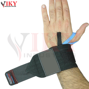 Bandes de compression réglables noires de qualité supérieure pour poignets, avec boucles de pouce bleues, pour la musculation (vente en gros) - Product Image 5