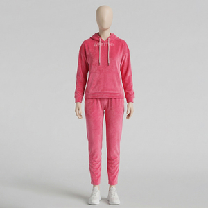 Women's 100% Cotton Velour Embroidered Streetwear Tracksuit 2-Piece Long <b>Set</b> Zipper Hoodie Skinny Fit All Seasons Custom Design - Product Image 1