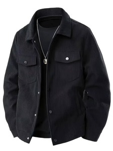 Men Corduroy <b>Trucker</b> <b>Jacket</b> Striped Turn down Collar Button Down Casual Outerwear Coat Multi Pockets Regular Fit Autumn Wear - Product Image 2