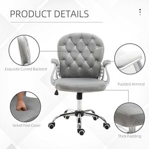 Sedia da Ufficio Contemporanea Grigia in Velluto con Bottoni Trapuntati, Girevole, Ergonomica, Regolabile in Altezza, con Funzionalità Executive, Realizzata in Rete di Nylon - Product Image 6
