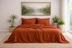 100% Linen Plain Duvet Cover Set 5-Piece 1 Duvet Cover 1 <b>Flat</b> 1 Fitted Sheet 2 Pillowcases Waterproof Hotel Use - Product Image 2