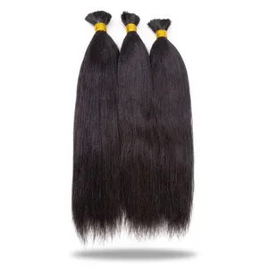 Remy Hair Natural Black Straight Human Hair Bundles with Pre-Stretched Knotless <b>Braiding</b> Hair Extensions - Product Image 2
