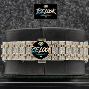 Montre de luxe pour homme ICE LOOK en acier inoxydable 40 mm, analogique à quartz, lunette sertie de diamants, lumineuse, fermoir caché à bouton-poussoir, bracelet 20 mm, style plongeur - Product Image 3