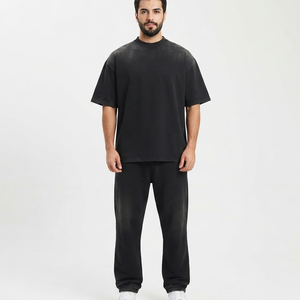 Men's Oversized <b>Black</b> Cotton <b>T</b>-<b>Shirt</b> Short Sleeve O-Neck Casual Fit <b>Plain</b> Dyed Jersey Knitted Blank Design Vintage <b>T</b> <b>Shirts</b> - Product Image 1