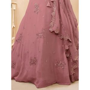 Magnifique Lehenga Choli semi-cousu en Georgette rose poudré à paillettes avec Dupatta par Zeel Clothing - Product Image 2