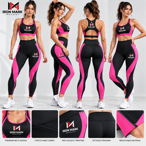 IRON MARK INDUSTRY Women's 2-Piece Yoga Set High Waist Leggings Scoop Neck Racerback Sports Bra Breathable Print Quick Dry - Product Image 1