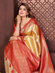 Banarasi <b>Tissue</b> Silk Saree-Traditional <b>Wedding</b> Party Diwali Floor-Length Women's Saree - Product Image 5