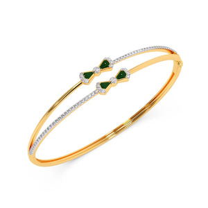 Brazalete Doble con Lazo Verde y Diamantes, Banda Doble en Oro Amarillo y Diseño Lineal Elegante - Product Image 2
