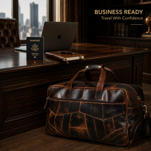 Sac de voyage vintage en cuir marron pour homme |   Week-end de voyage haut de gamme |   Sac de voyage spacieux avec bandoulière et poignées - Product Image 4