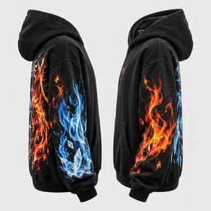 Men's <b>Black</b> <b>Hoodie</b> Ice Fire Dragon Print Oversized Streetwear Sweatshirt Cotton Pullover Custom Embroidery <b>Hoodie</b> Wholesale - Product Image 2