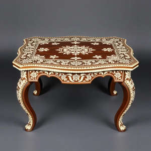 Table en bois incrustée d'os exquis fabriqué à la main motif floral moderne tabouret d'accent élégant pour intérieurs de maison décor de hall élégant - Product Image 3