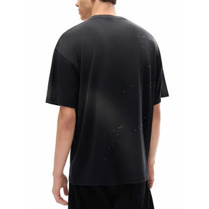 เสื้อยืดสไตล์สตรีทแวร์ผู้ชาย ลวดลายสาดสีแบบพ่นหมึก ผ้าคอตตอนหนา 100% ทรงโอเวอร์ไซส์ วินเทจ ซาวน์วอช - Product Image 4