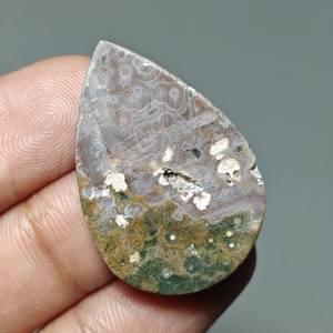 Cabochon en Jaspe Océanique |   Pierre précieuse Jaspe Poire pour la fabrication |   32x19x5 mm. |   22 Ct. |   E384 - Product Image 4