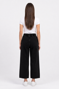 Women's Casual Fashion Relaxed Fit Draw <b>String</b> Denim <b>Black</b> Pants Breathable Knitted Fabric Functional Pocket Styling Available - Product Image 3