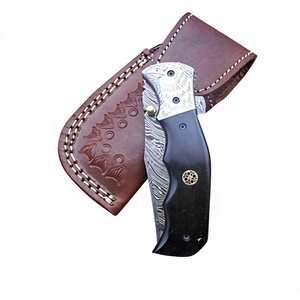 Nouveau couteau pliant DIY OEM Tracker en acier Damas avec manche en corne de taureau, système Liner Lock, lame pointe clip de 2 mm pour le camping et la chasse en extérieur - Product Image 4