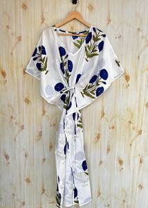 Caftán de Algodón de Alta Calidad para Mujer, Estampado a Mano, Ropa de Dormir, Estilo Informal, para Vacaciones, Resort, Cintura Elástica, Verano - Product Image 4