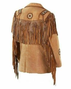 <b>Men's</b> Western Cowboy <b>Suede</b> Fringe <b>Jacket</b> Native Inspired Vintage Leather Style Tassel Coat - Product Image 2