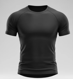 Camiseta Deportiva Personalizada para Hombre de Alto Rendimiento, Mezcla de Poliéster y Elastano, Corte Atlético y Dobladillo Curvo, Color Negro Liso, Ropa de Gimnasio - Product Image 1