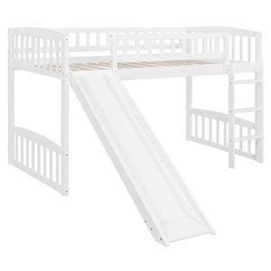 White Twin Size Loft <b>Bed</b> <b>with</b> <b>Slide</b> and Ladder for Kids - Product Image 5
