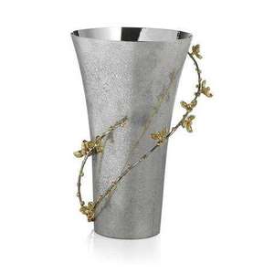 Jarrón de Vidrio Contemporáneo con Diseño Floral Art Deco Dorado, Forma Redonda, Hecho a Mano, Decorativo, para Flores - Product Image 4