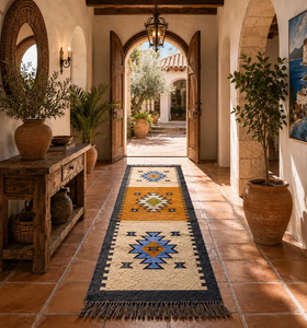 Southwestern Handwoven Wool Jute Runner <b>Rug</b> <b>Boho</b> Tribal Geometric Kilim Hallway Rustic Farmhouse Entryway Custom Carpet - Product Image 5