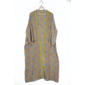 Robe Kimono Maxi Vintage en Soie Recyclée pour Femme, Élégante, Patchwork, Col en V, Cordon de Serrage, Respirante, Séchage Rapide, Idéale pour l'Été - Product Image 2
