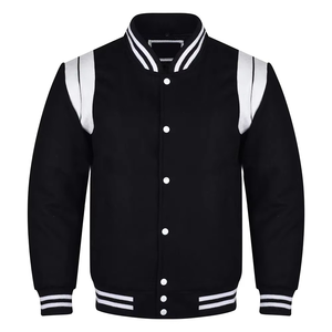 Blouson universitaire homme bleu marine et rouge tendance, avec blocs de couleur, col montant, fermeture éclair, coupe-vent décontracté en polaire brodé - Product Image 2