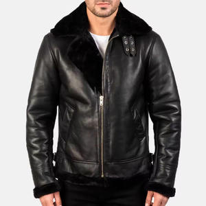 Premium <b>Men's</b> Winter Shearling <b>Leather</b> <b>Jacket</b> Warm Aviator B3 Bomber <b>Jacket</b> Faux Fur Lined Thick Motorcycle Biker Coat Plus Size - Product Image 6