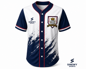 Maillot de baseball pour homme SINEWY SPORTS, taille plus, blanc et marine, sublimé, manches courtes, boutons sur le devant, design dégradé, pour adultes - Product Image 1