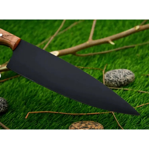Couteau de chef Burraq personnalisé fait main en acier carbone, lame de 8 pouces, épaisseur de 3,0 mm, manche en bois, étui en cuir, garde au sec - Product Image 6