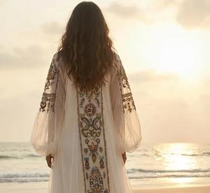 Robe de soirée modeste de style arabe |   Robe de soirée élégante faite à la main avec des perles |   Robe de Plage de Créateur pour Invitée de Mariage en Gros - Product Image 2